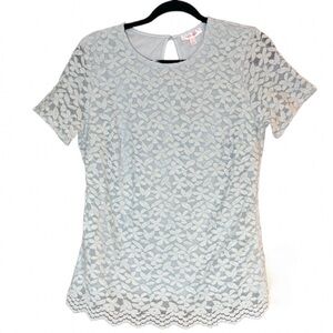 Teddi Rose Light Blue Floral Lace Sheer Short Sleeve Top Small